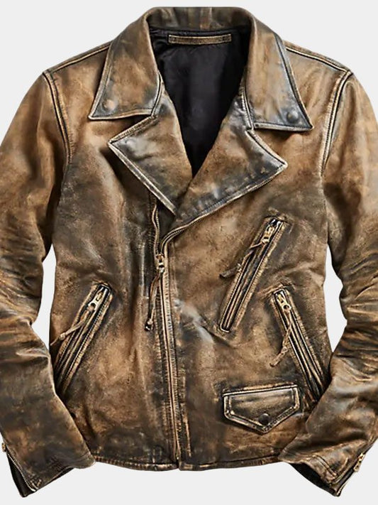 Men's Vintage Distressed Brown Biker Leather Jacket