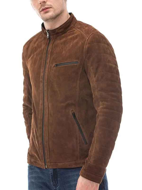 Mens Vintage Suede Leather Jacket With Padded Sleeves