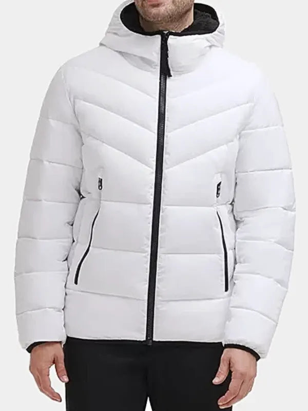 Men's White Puffer Jacket With Hood