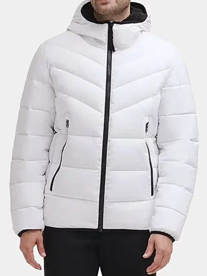 Men's White Puffer Jacket With Hood