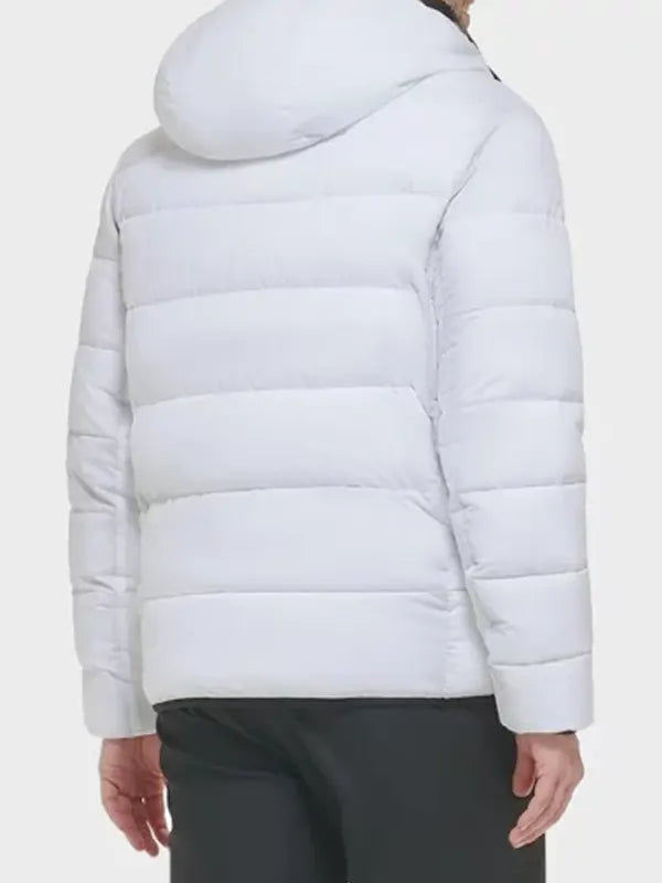 Men's White Zipper Puffer Jacket 