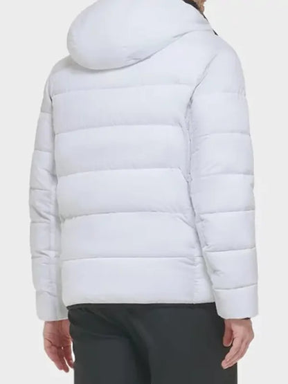 Men's White Zipper Puffer Jacket 