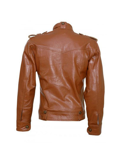 Mens Winterwear Tan Leather Jacket Back