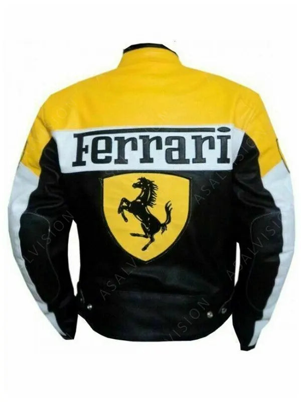 Mens Yellow Ferrari Leather Motorcycle Jacket 