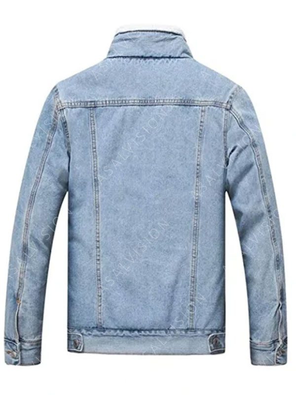 Mens light Sky Blue Denim Sherpa Jacket