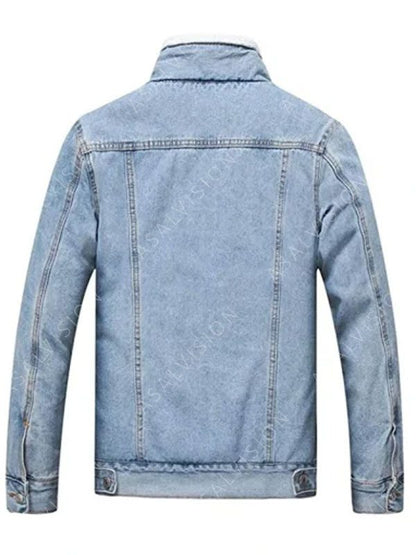 Mens light Sky Blue Denim Sherpa Jacket