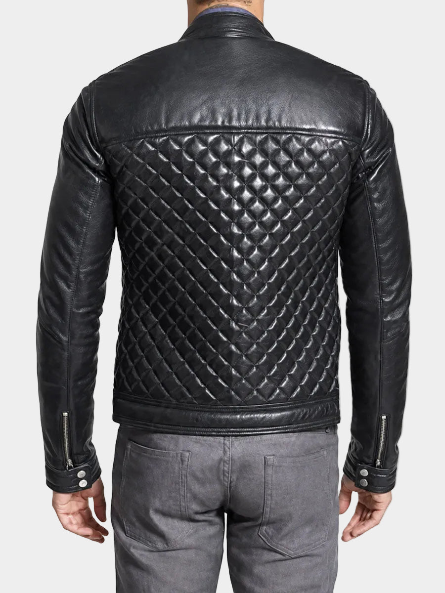 Mens Black Diamond Quilted Leather Fashion Jacket