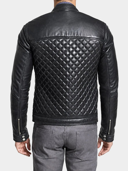 Mens Black Diamond Quilted Leather Fashion Jacket