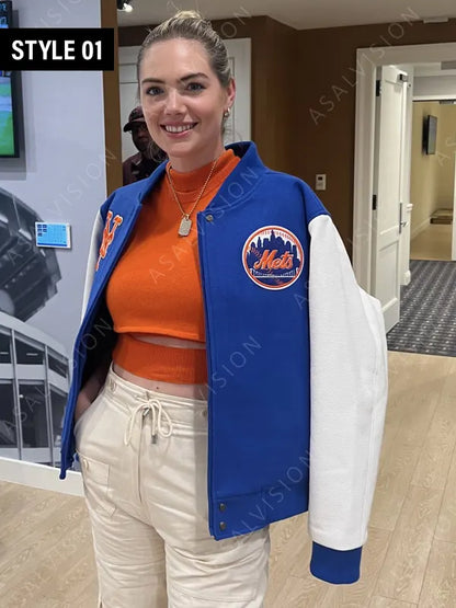 Mets New York Kate Upton Varsity Bomber Jacket