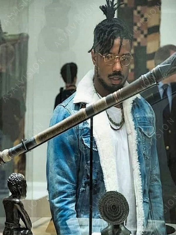 Michael B. Jordan Black Panther Erik Killmonger Blue Shearling Denim Jacket