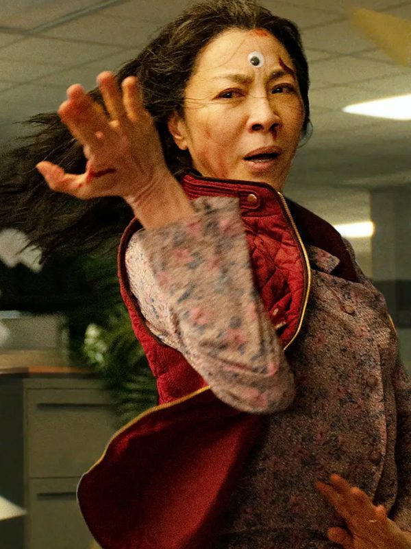 Michelle Yeoh Maroon Quilted Vest