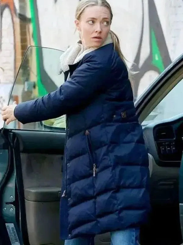 Mickey Long Bright River S01 Amanda Seyfried Blue Shearling Puffer Coat