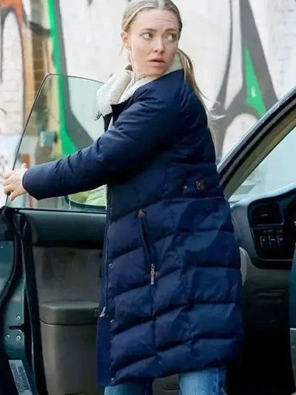 Mickey Long Bright River S01 Amanda Seyfried Blue Shearling Puffer Coat