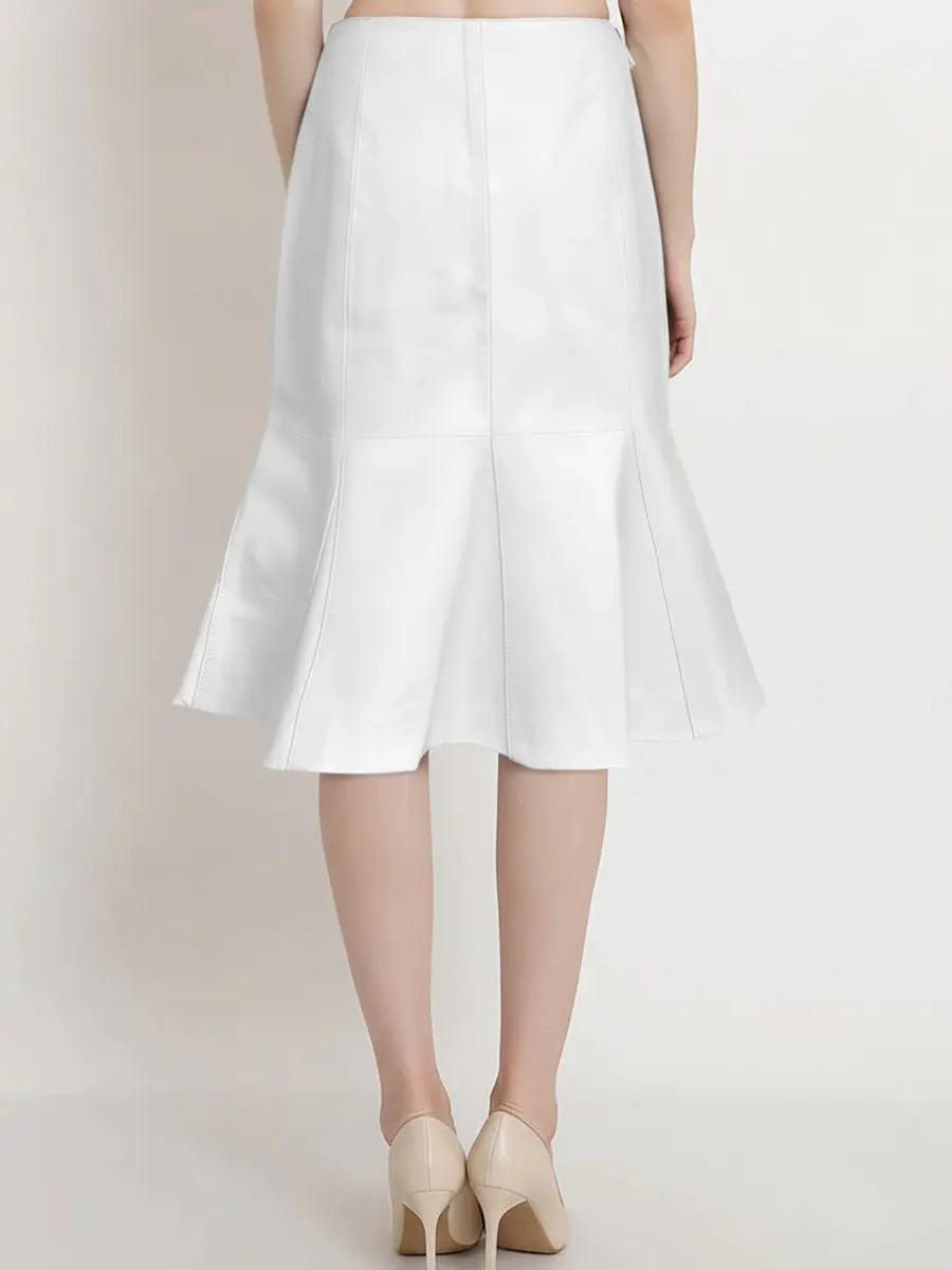 White Midi Skater Leather Skirt