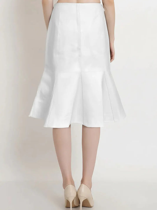 White Midi Skater Leather Skirt