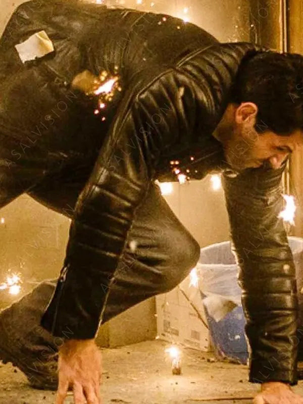 Mike Fallon Accident Man Leather Biker Jacket