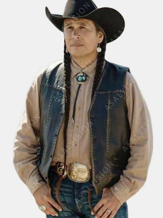 Mo Brings Plenty Yellowstone Season 4 Leather Vest