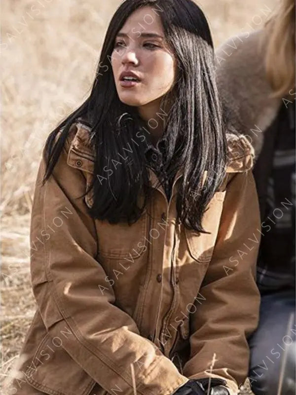 Monica Dutton Yellowstone Kelsey Asbille Brown Shearling Collar Jacket