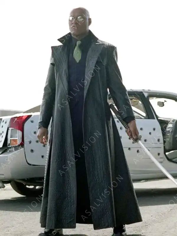 Morpheus Alligator The Matrix Laurence Fishburne Black Leather Trench Coat