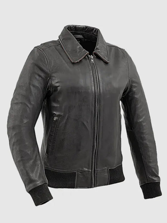 Moto Leather Bomber Jacket For Women