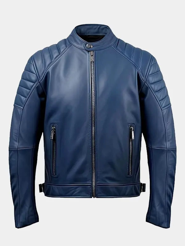 Motorcycle Men's Blue Leather Jacket