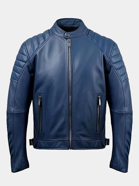 Motorcycle Men's Blue Leather Jacket