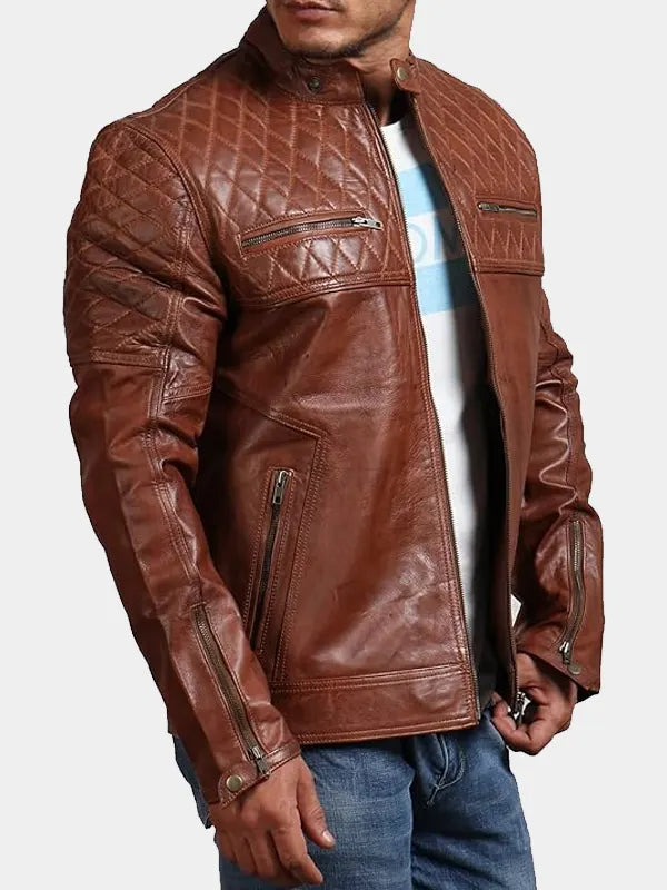 Motorcycle Quilted Leather Jacket For Men