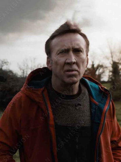 Movie Arcadian 2024 Nicolas Cage Red Hooded Jacket
