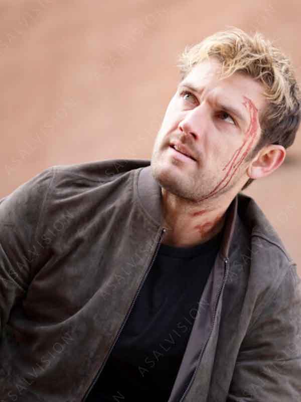 John Branca Movie Chief Of Station 2024 Alex Pettyfer Grey Bomber Jacket
