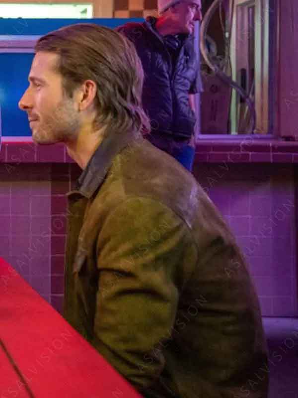Movie Hit Man 2024 Gary Johnson Green Suede Leather Trucker Jacket