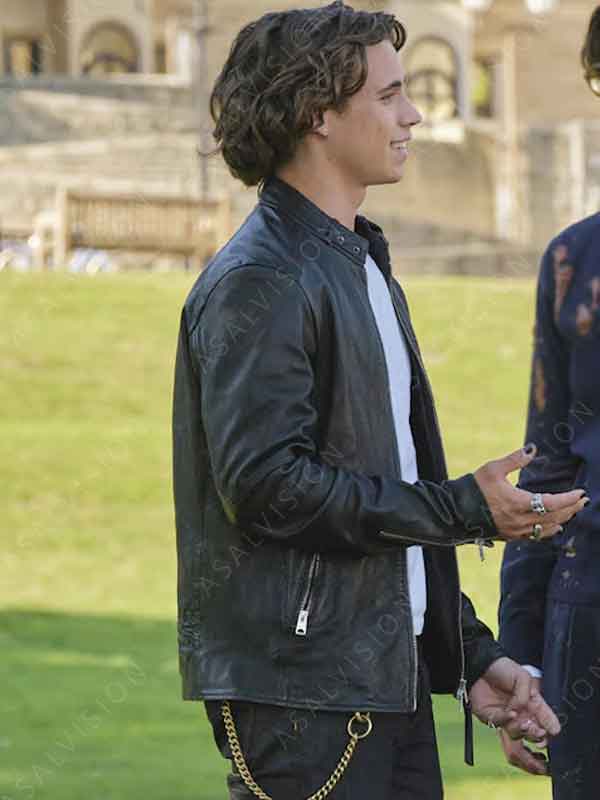 Movie How To Date Billy Walsh 2024 Black Zipper Leather Jacket