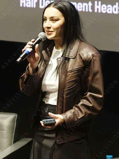 Movie I Saw the TV Glow 2024 Premiere Charli XCX Brown Leather Jacket