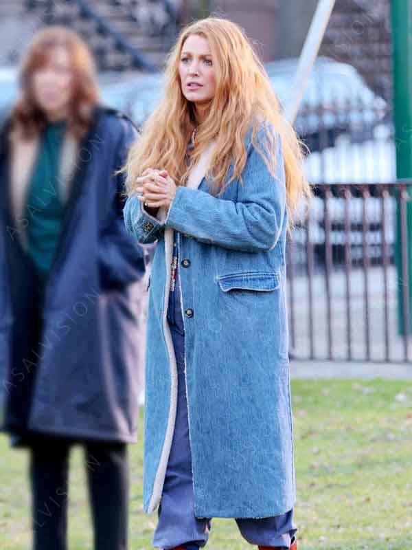 Movie It Ends With Us 2024 Lily Sherpa Lined Blue Denim Coat