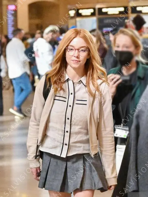 Movie Madame Web 2024 Sydney Sweeney Off White Hooded Jacket