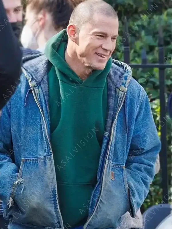 Movie Magic Mike’s Last Dance Channing Tatum Denim Hooded Blue Jacket