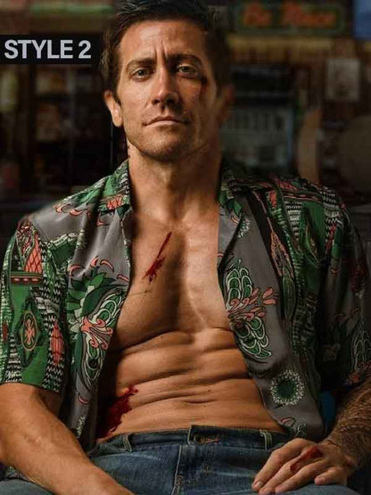 Movie Road House Jake Gyllenhaal Floral Design Black Shirt