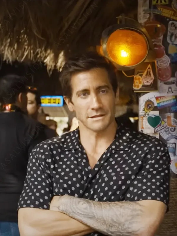 Movie Road House Jake Gyllenhaal Floral Design Black Shirt