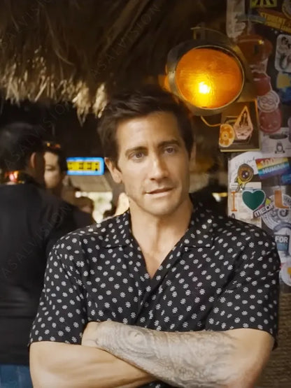 Movie Road House Jake Gyllenhaal Floral Design Black Shirt