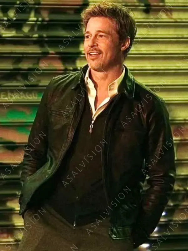 Movie Wolves 2024 Brad Pitt Black Genuine Leather Jacket