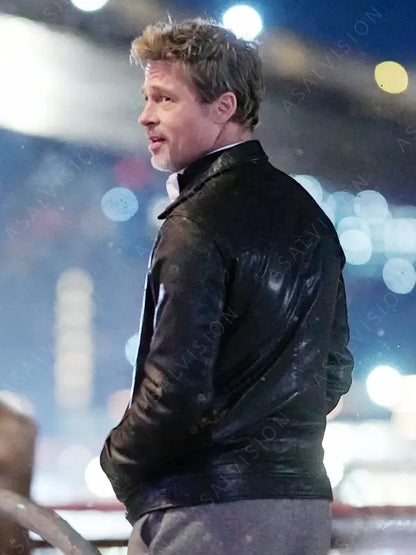 Movie Wolves 2024 Brad Pitt Genuine Leather Jacket