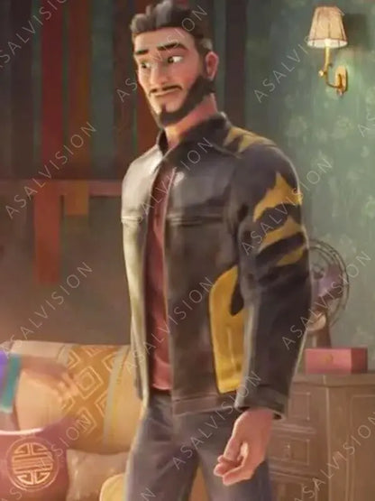 Mr. Hu Movie The Tiger’s Apprentice 2024 Henry Golding Black And Yellow Leather Jacket