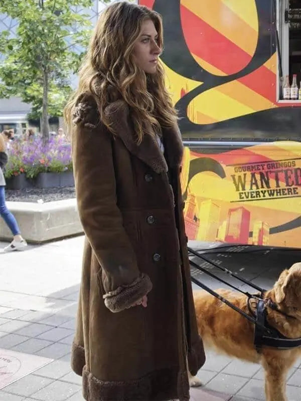 Murphy Mason TV Series In The Dark Perry Mattfeld Shearling Brown Coat