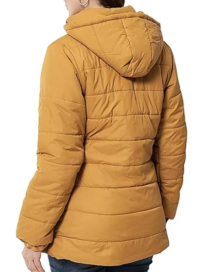 Mustard Puffer Hooded Jacket For Women's