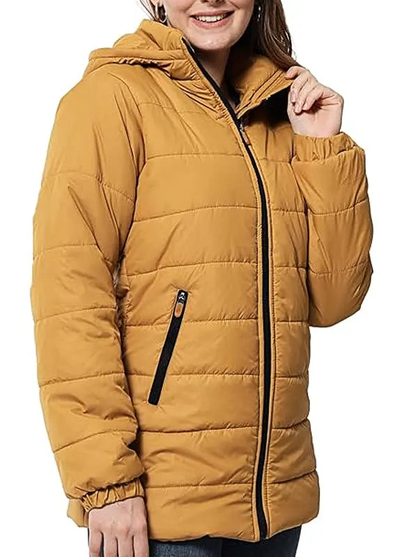 Mustard Puffer Hooded Jacket