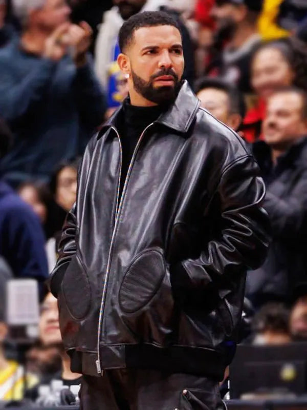 NBA Game 2025 Drake Black Bomber Leather Jacket