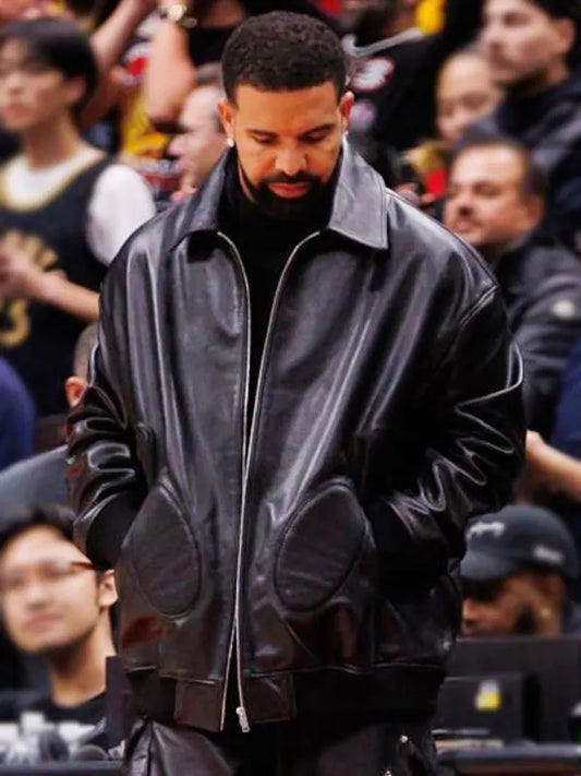 NBA Game 2025 Drake Black Leather Jacket