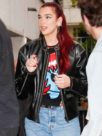 NRJ Radio Studio 2024 Dua Lipa Black Leather Jacket