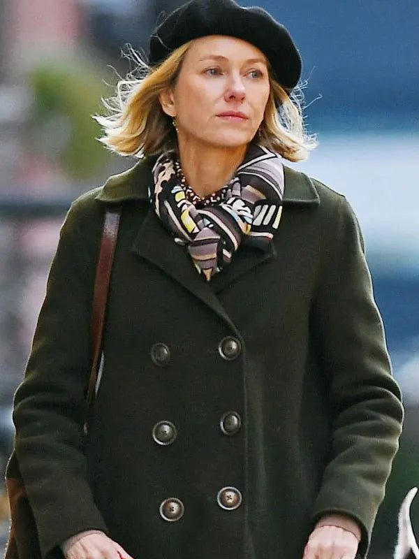 Naomi Watts The Friend 2024 Iris Olive Green Trench Wool Coat