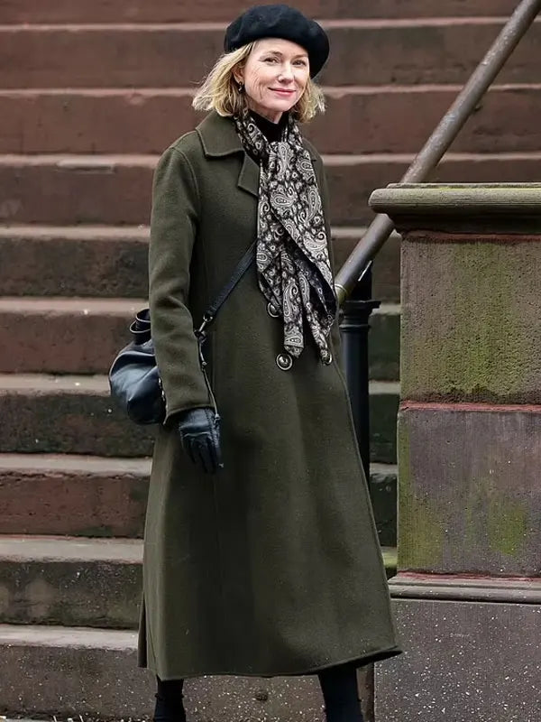 Naomi Watts The Friend 2024 Iris Olive Green Wool Coat