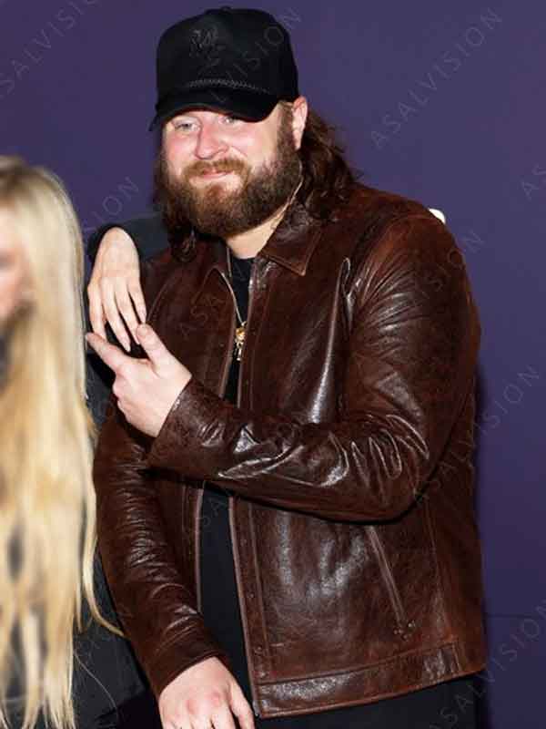 Nate Smith 59th Annual Academy Of Country Music Awards 2024 Brown Waxed Leather Jacket
